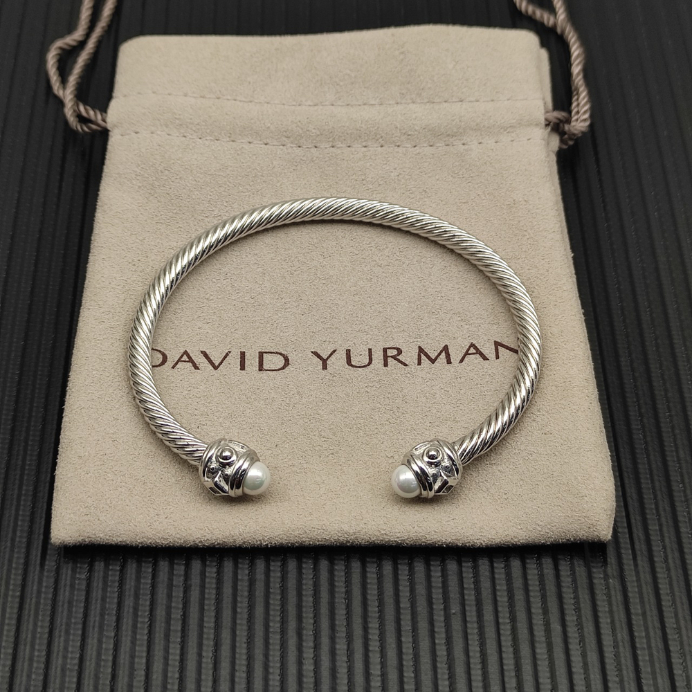 David Yurman Silver 4mm Diamond Pearl Bangle